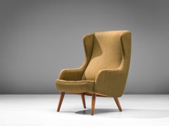 Danish Wingback Chair in Mustard Upholstery by Fritz Hansen