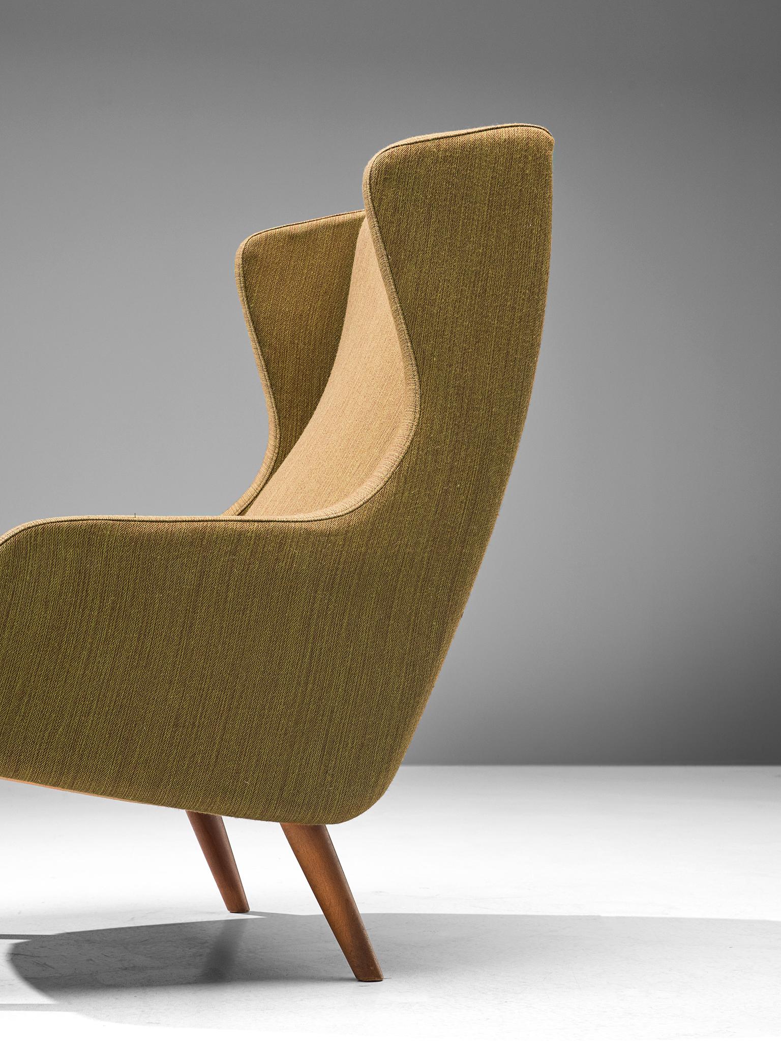 Scandinavian Modern Danish Wingback Chair in Mustard Upholstery by Fritz Hansen