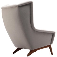 Danish Wingback Chair in Teak and Light Grey Upholstery