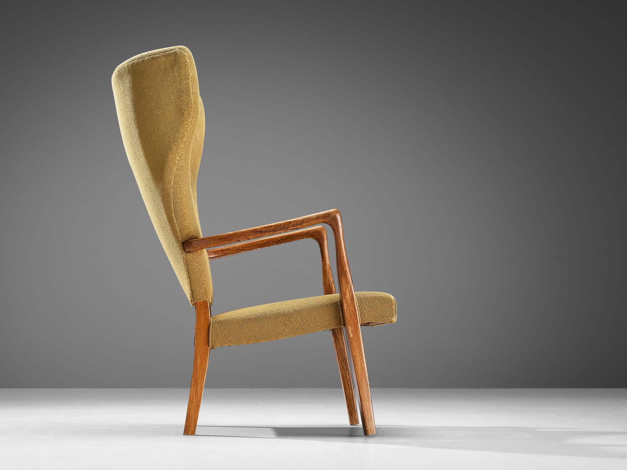 Mid-20th Century Danish Wingback Chair in Teak and Mustard Yellow Upholstery  For Sale