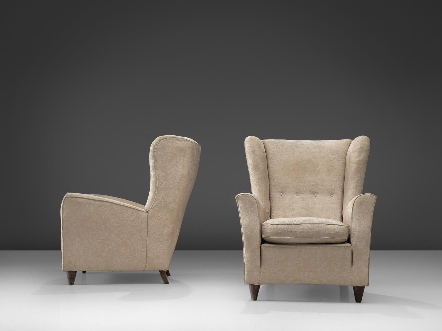 Scandinavian Modern Danish Pair of Wingback Chairs in Illustrative Botanical Upholstery 