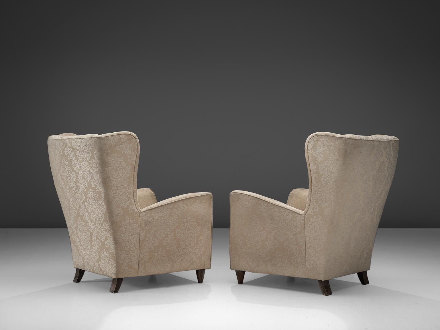 Mid-20th Century Danish Pair of Wingback Chairs in Illustrative Botanical Upholstery 