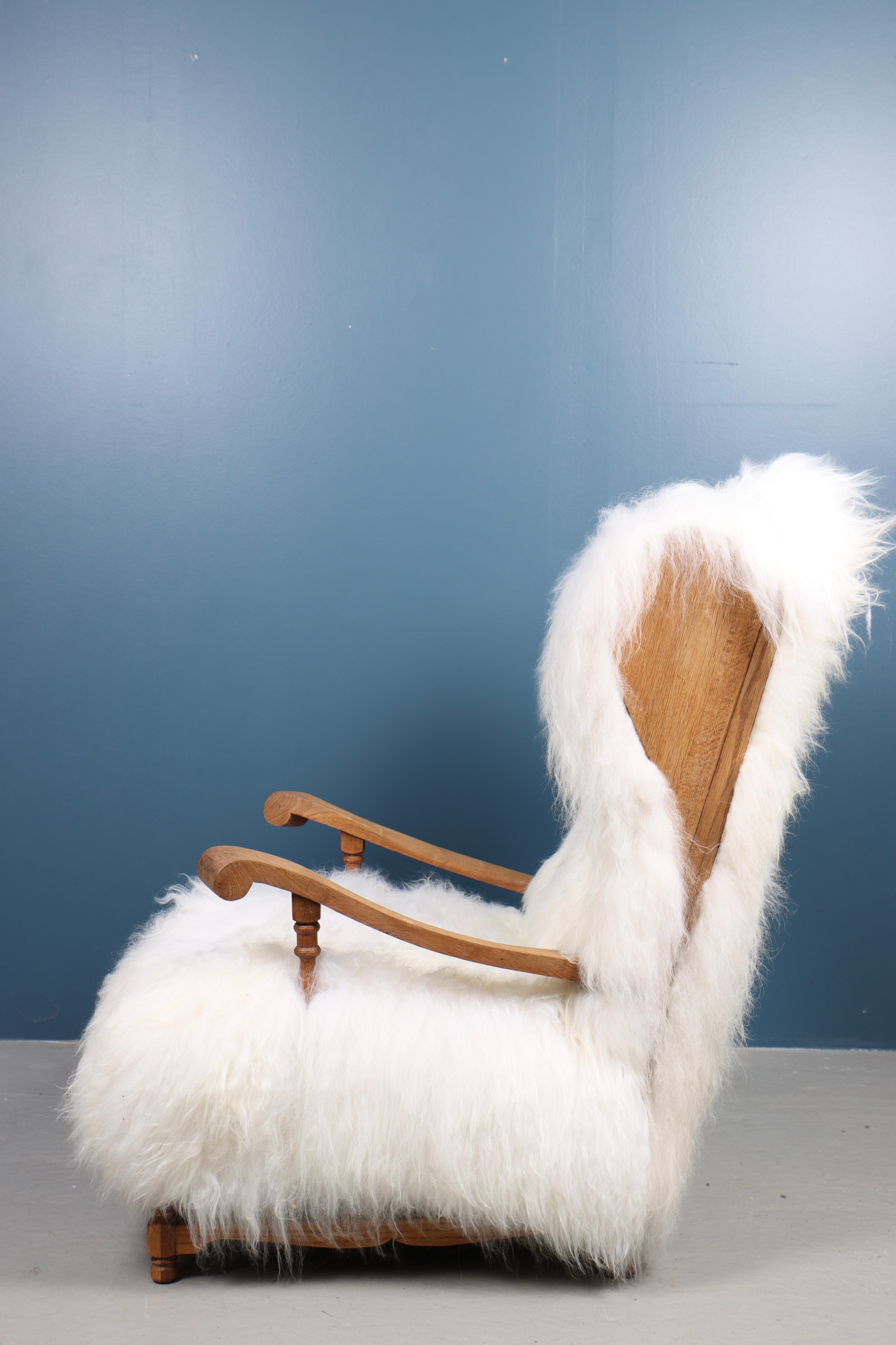 Danish Wingback Chair with Sheepskin, 1940s In Good Condition For Sale In Lejre, DK