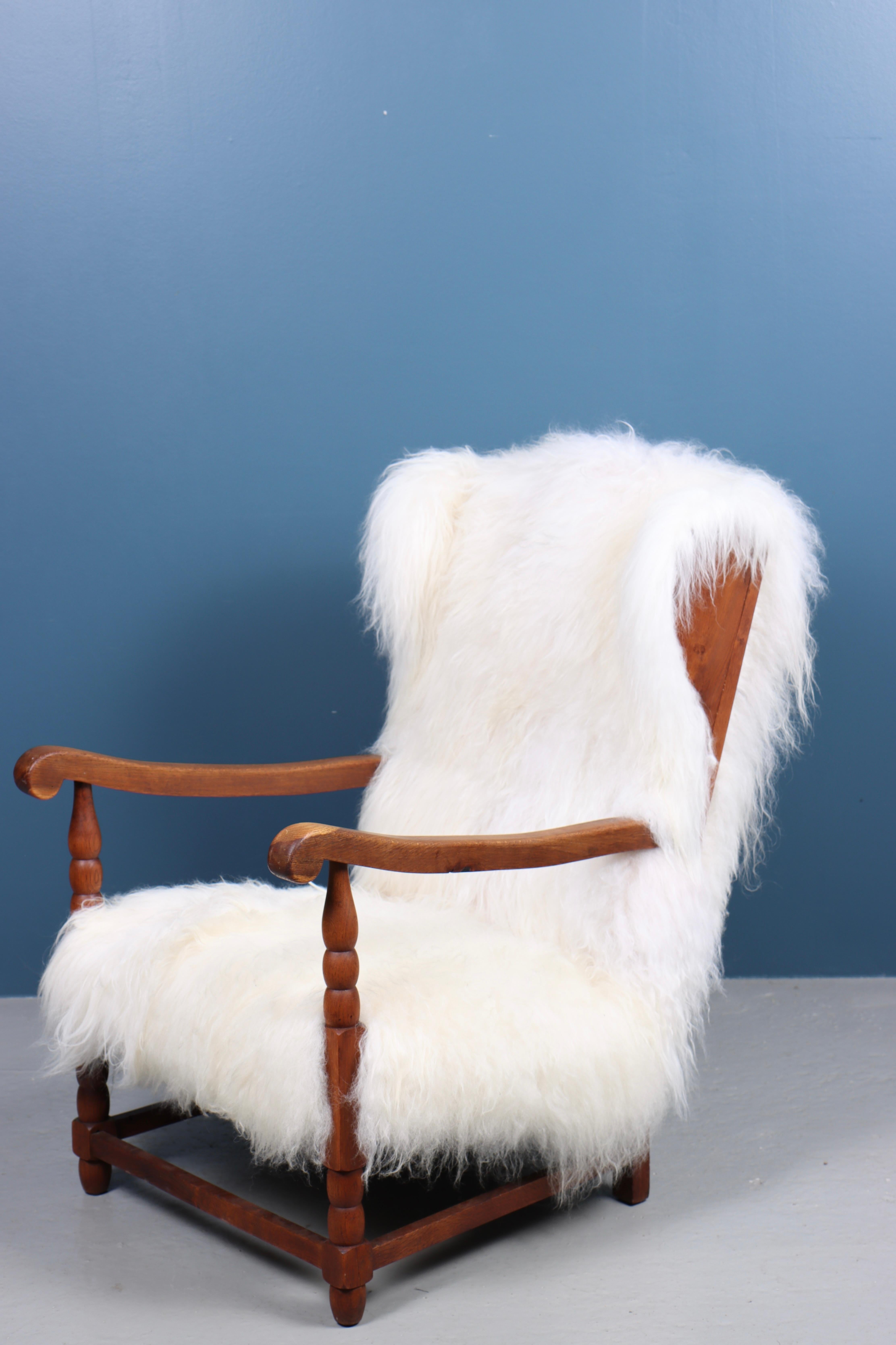 Mid-20th Century Danish Wingback Chair with Sheepskin, 1940s For Sale