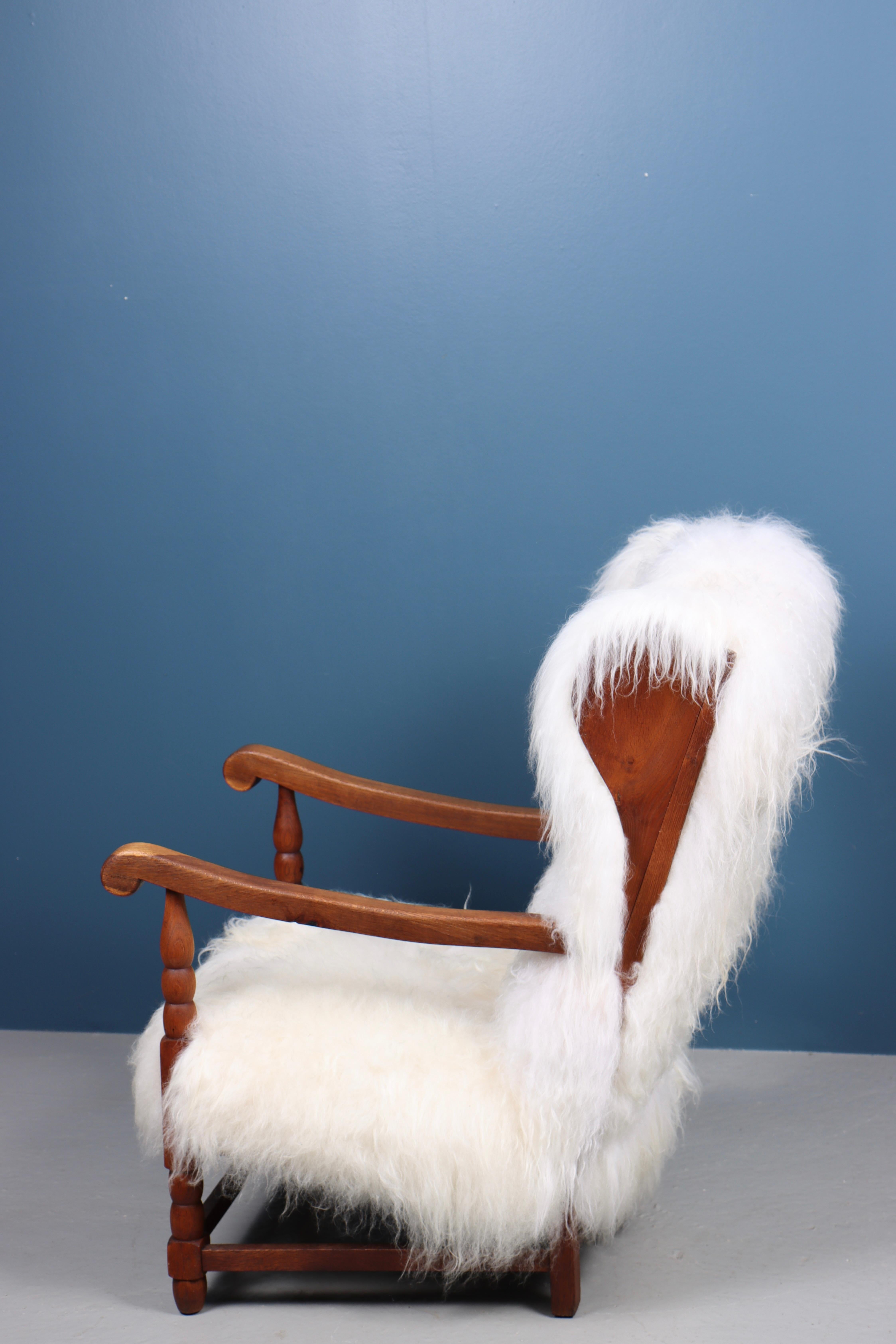 Danish Wingback Chair with Sheepskin, 1940s For Sale 2
