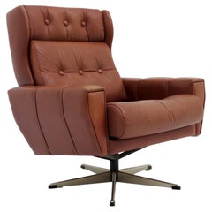 Danish Wingback Leather Lounge Chair, 1970