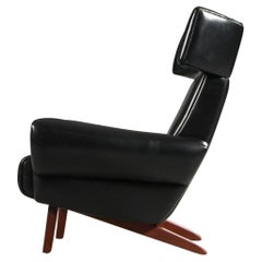 Danish Wingback Lounge Chair in Black Vinyl