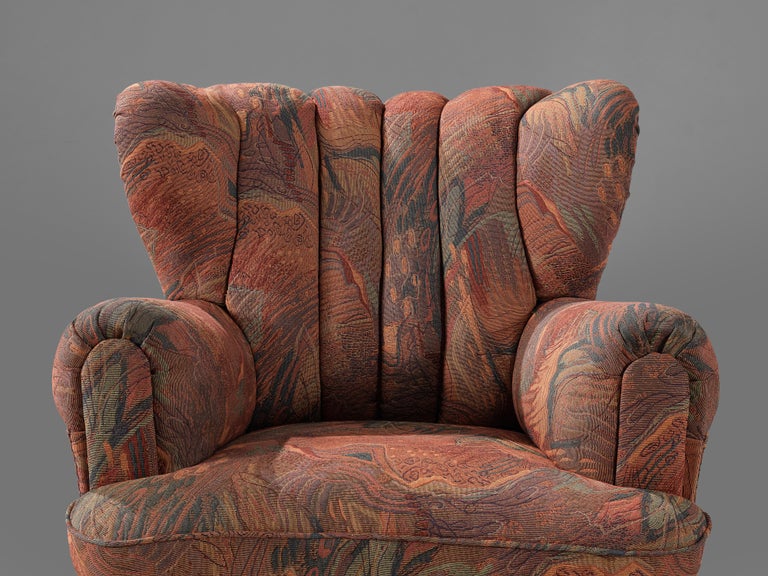 Mid-20th Century Danish Wingback Lounge Chair in Colorful Upholstery For Sale