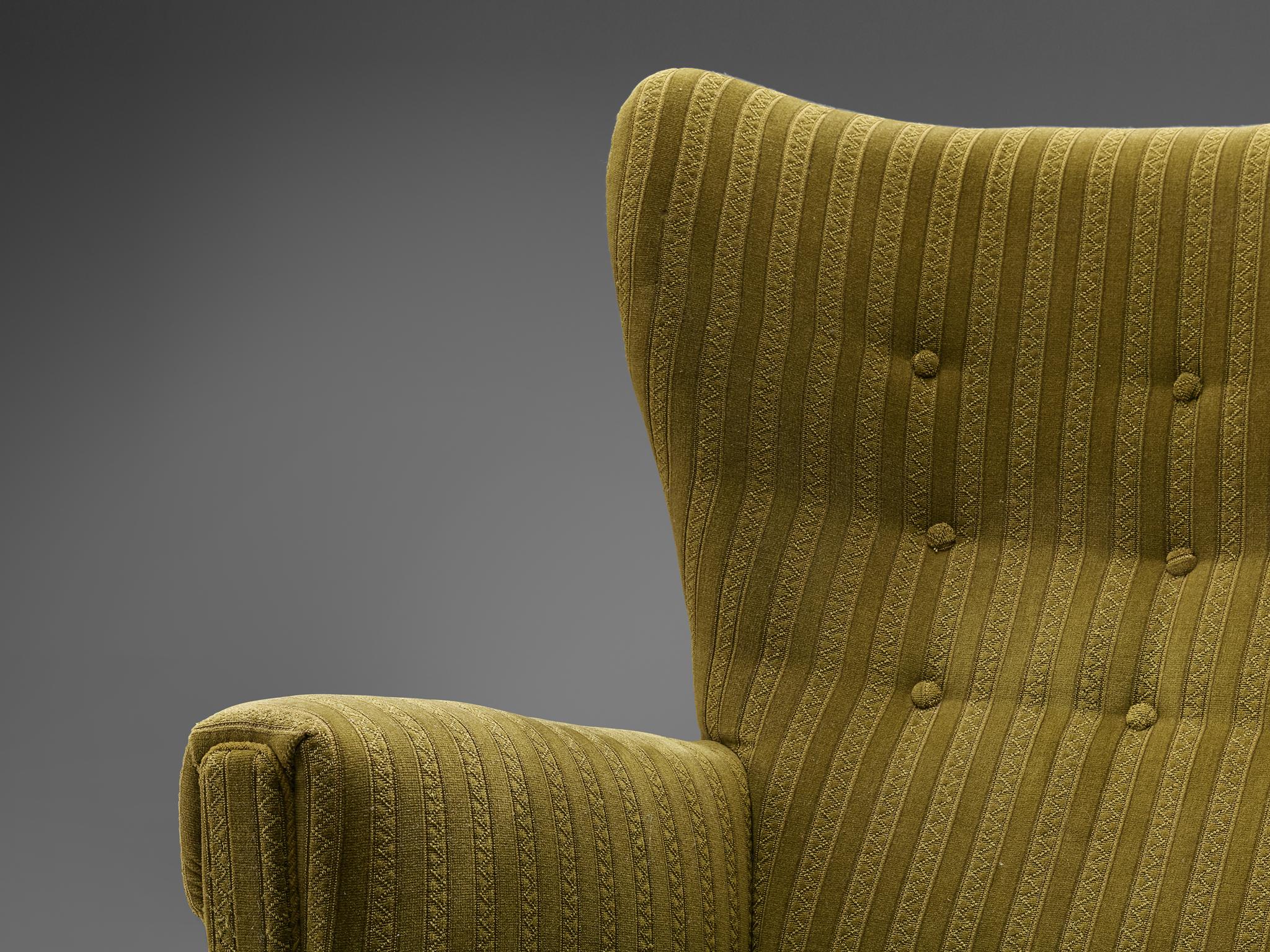 Private Listing for M: Danish Wingback Lounge Chair in Green Upholstery In Good Condition In Waalwijk, NL