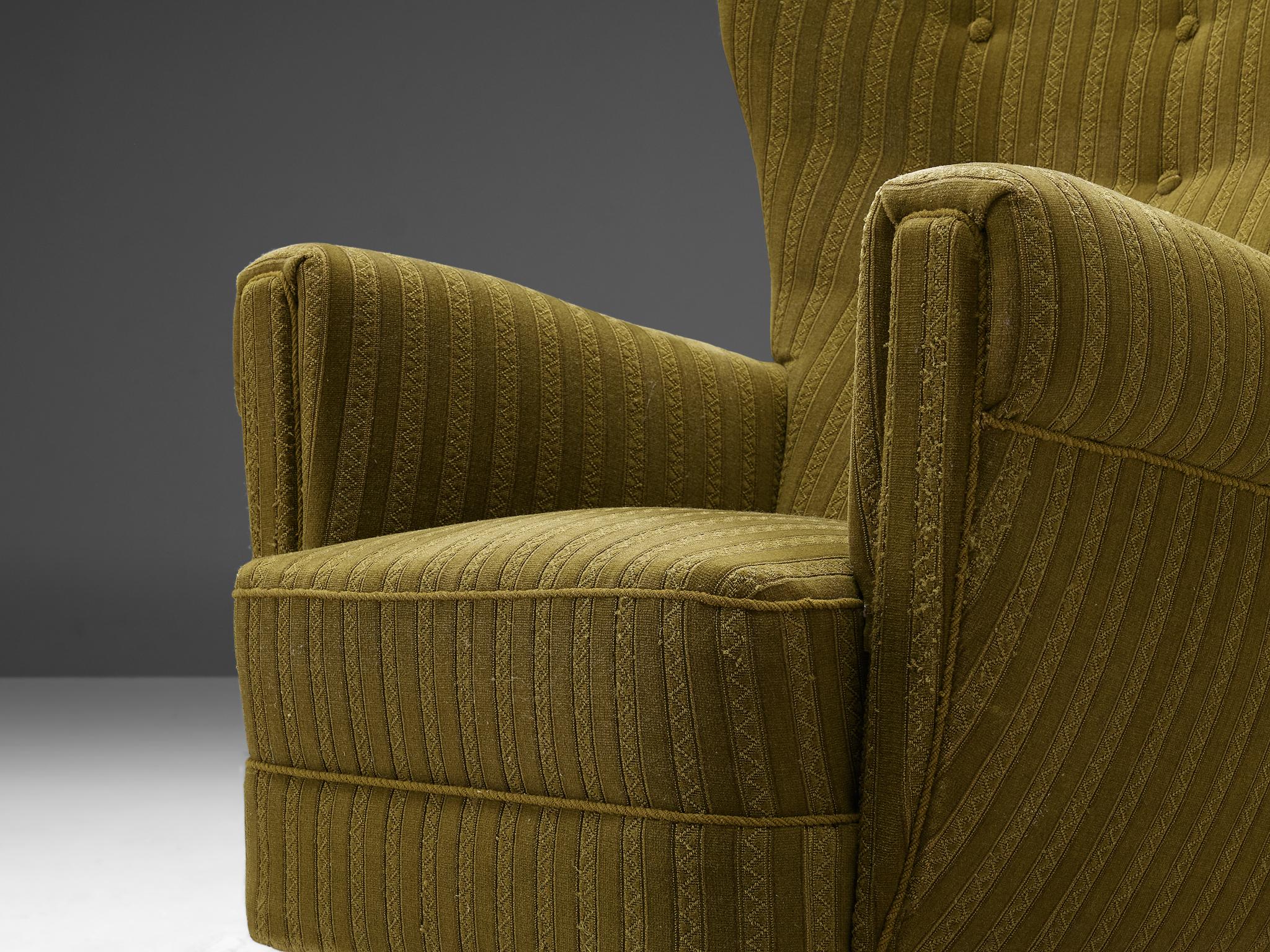 20th Century Private Listing for M: Danish Wingback Lounge Chair in Green Upholstery