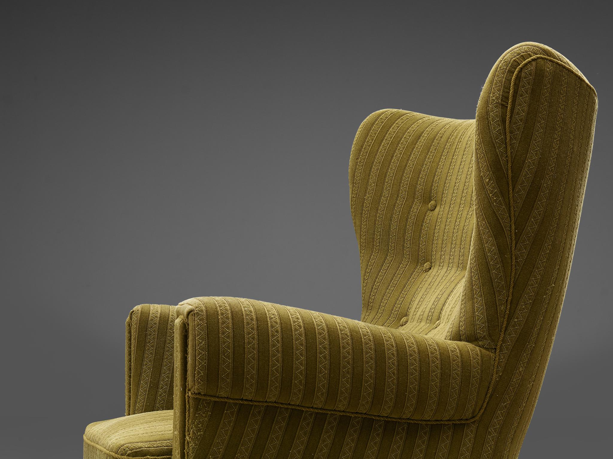 Wood Private Listing for M: Danish Wingback Lounge Chair in Green Upholstery