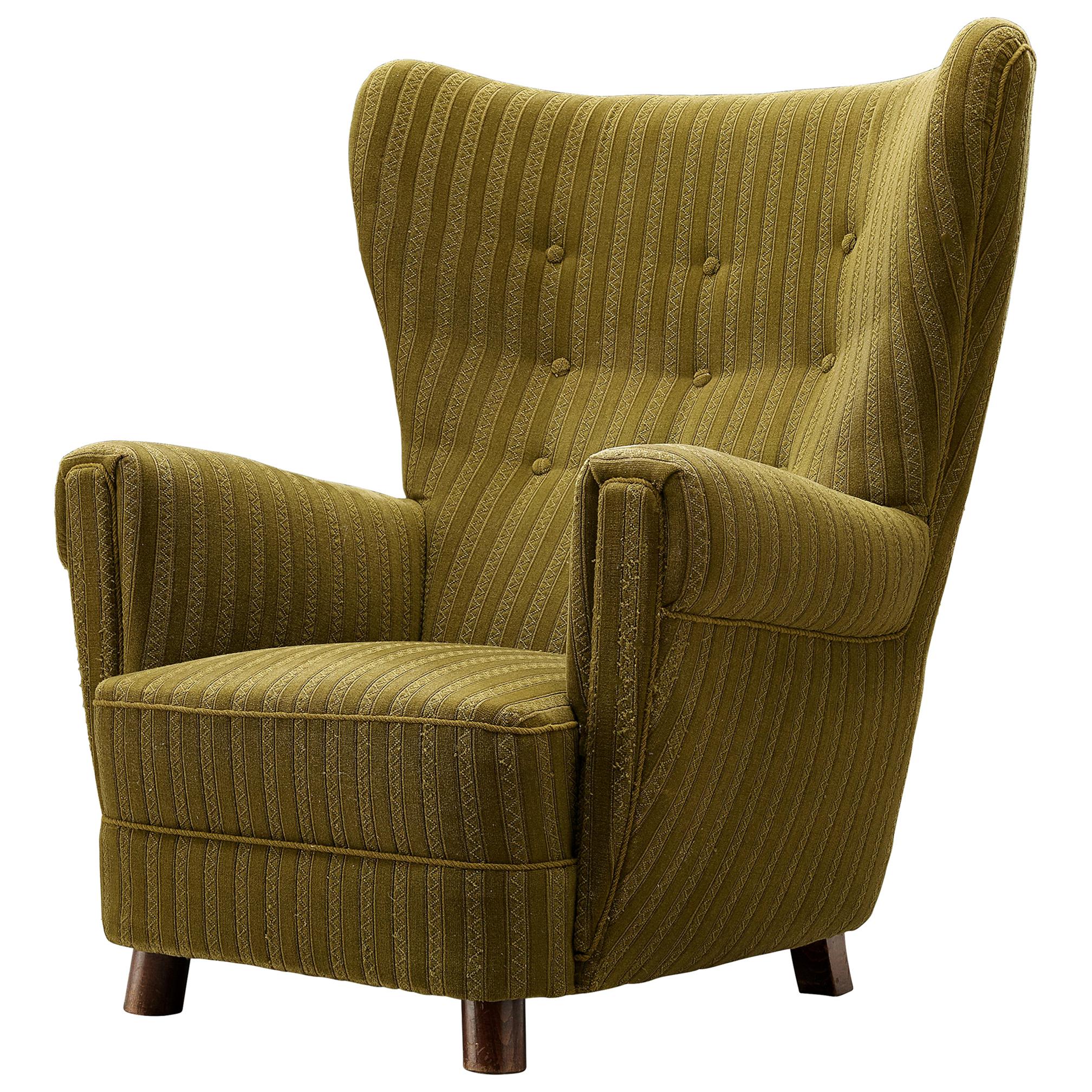 Private Listing for M: Danish Wingback Lounge Chair in Green Upholstery