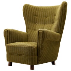 Vintage Private Listing for M: Danish Wingback Lounge Chair in Green Upholstery