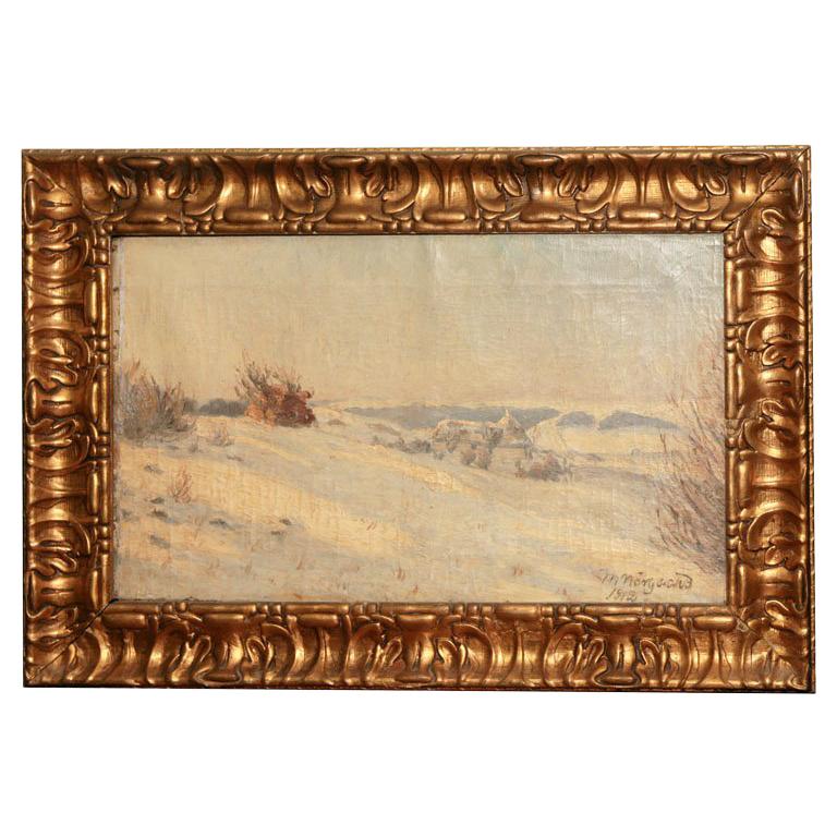 Danish  Winter Scene Oil Painting For Sale