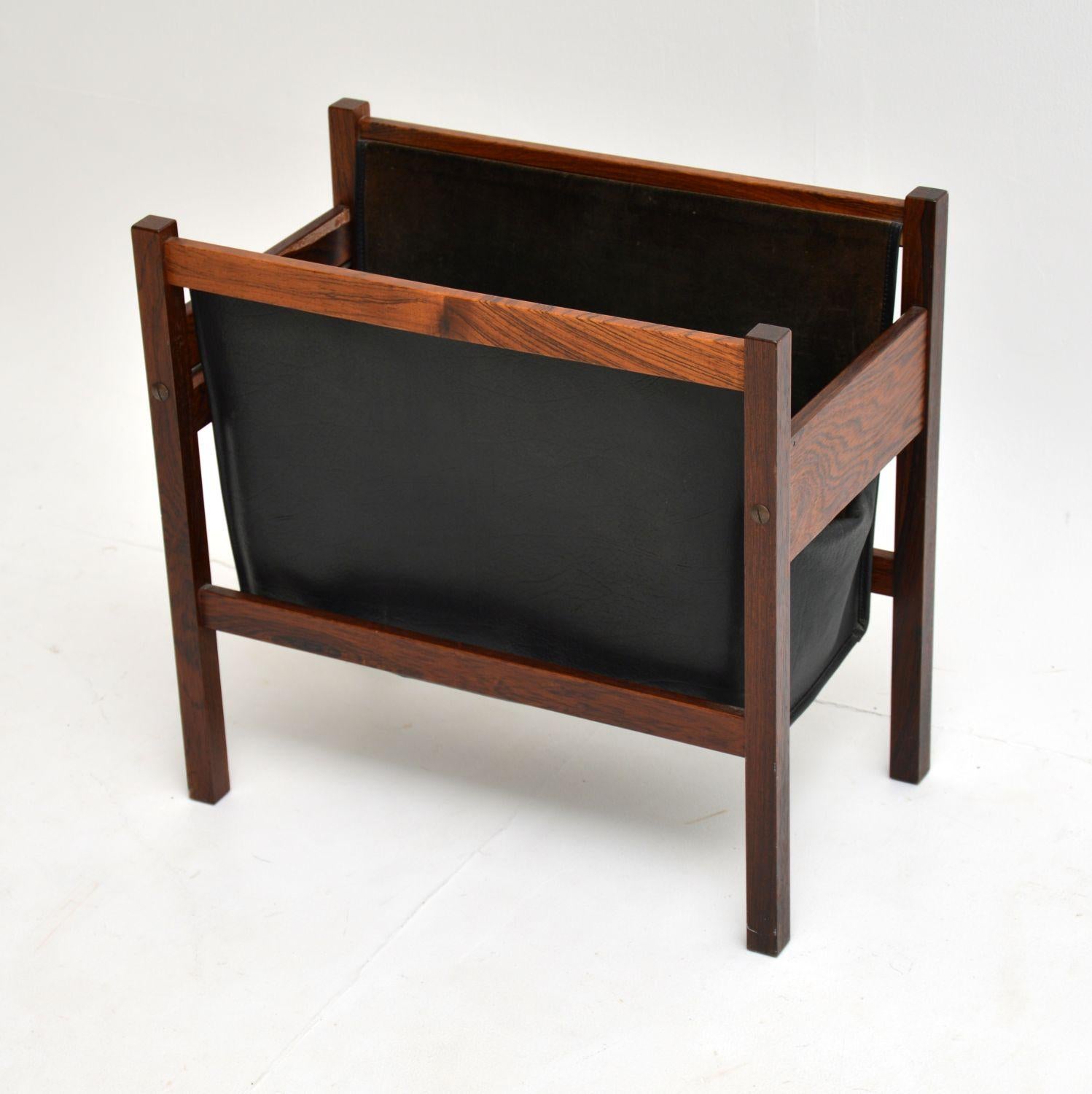Mid-Century Modern Danish Wood and Leather Magazine or Paper Holder
