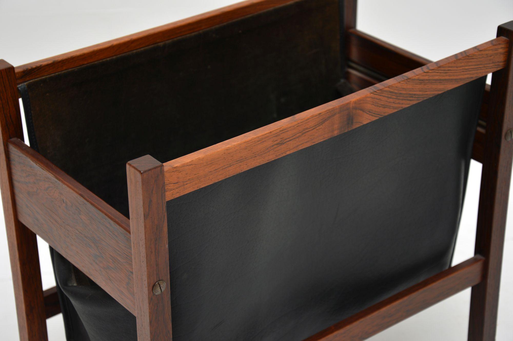 20th Century Danish Wood and Leather Magazine or Paper Holder