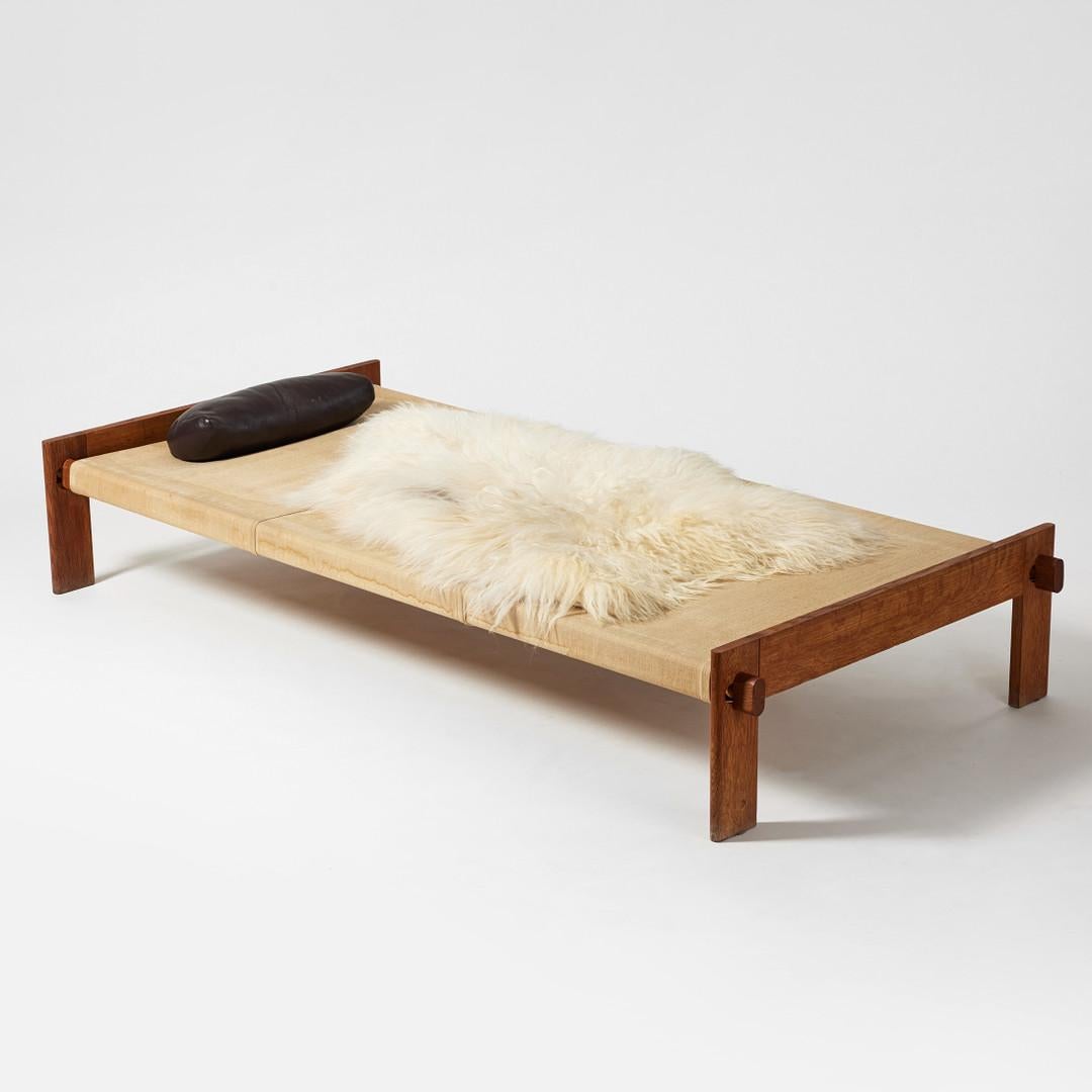 Scandinavian Modern Danish Wooden Mid Century Daybed in Oak & Canvas by Tage Poulsen, 1950s