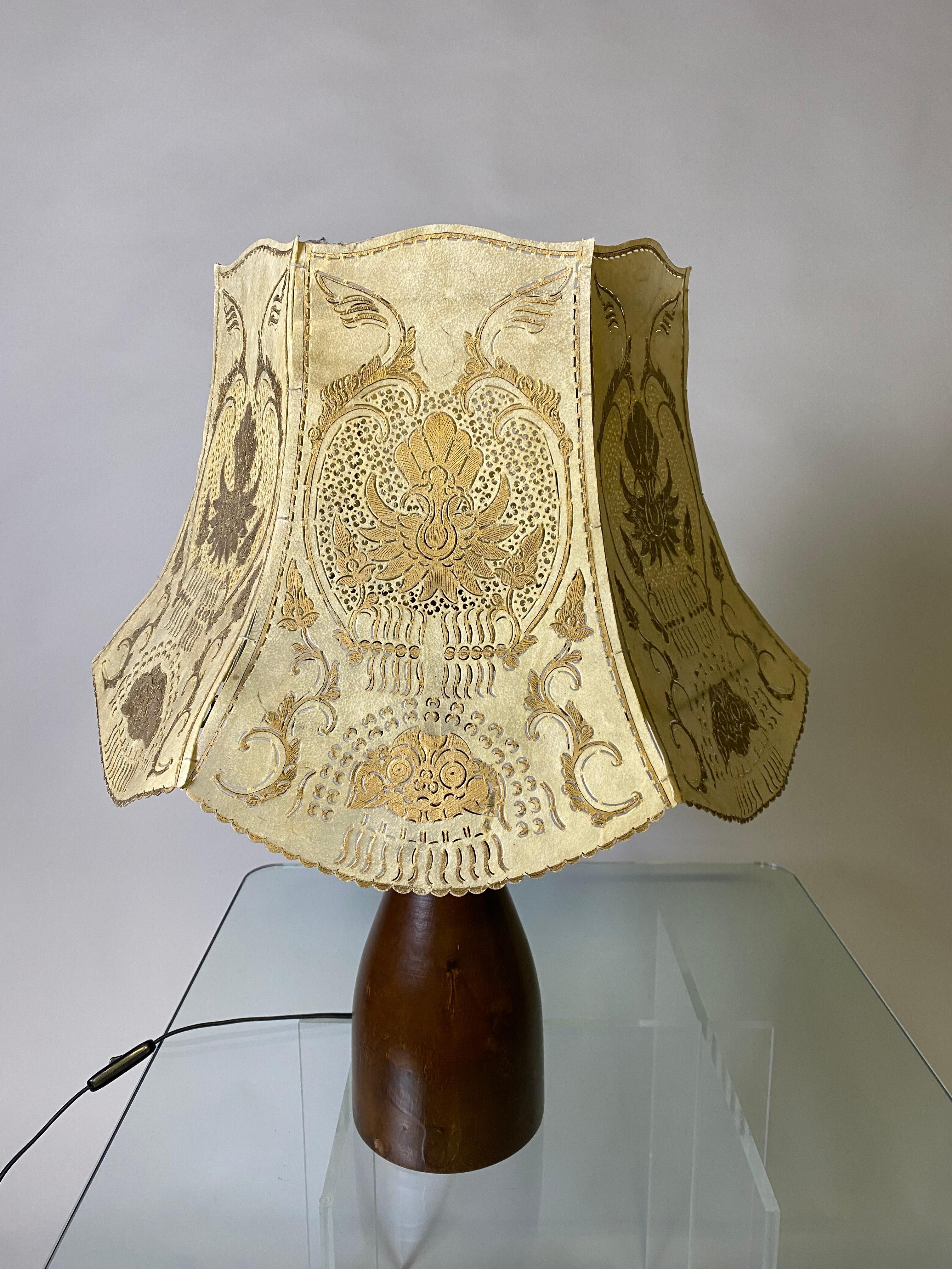 Danish Wooden Table Lamp with Gilded Hood For Sale 4