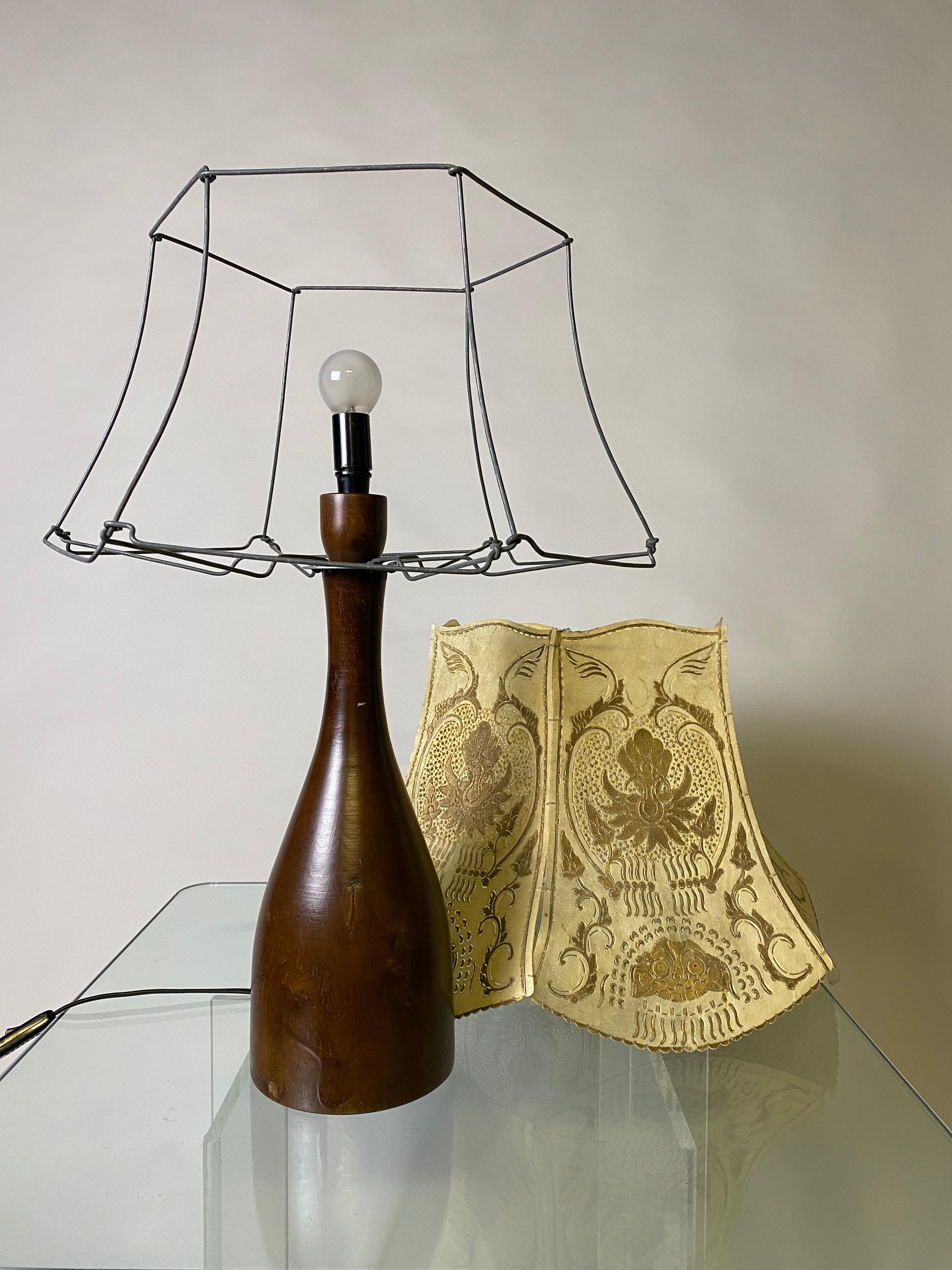 Danish Wooden Table Lamp with Gilded Hood For Sale 5