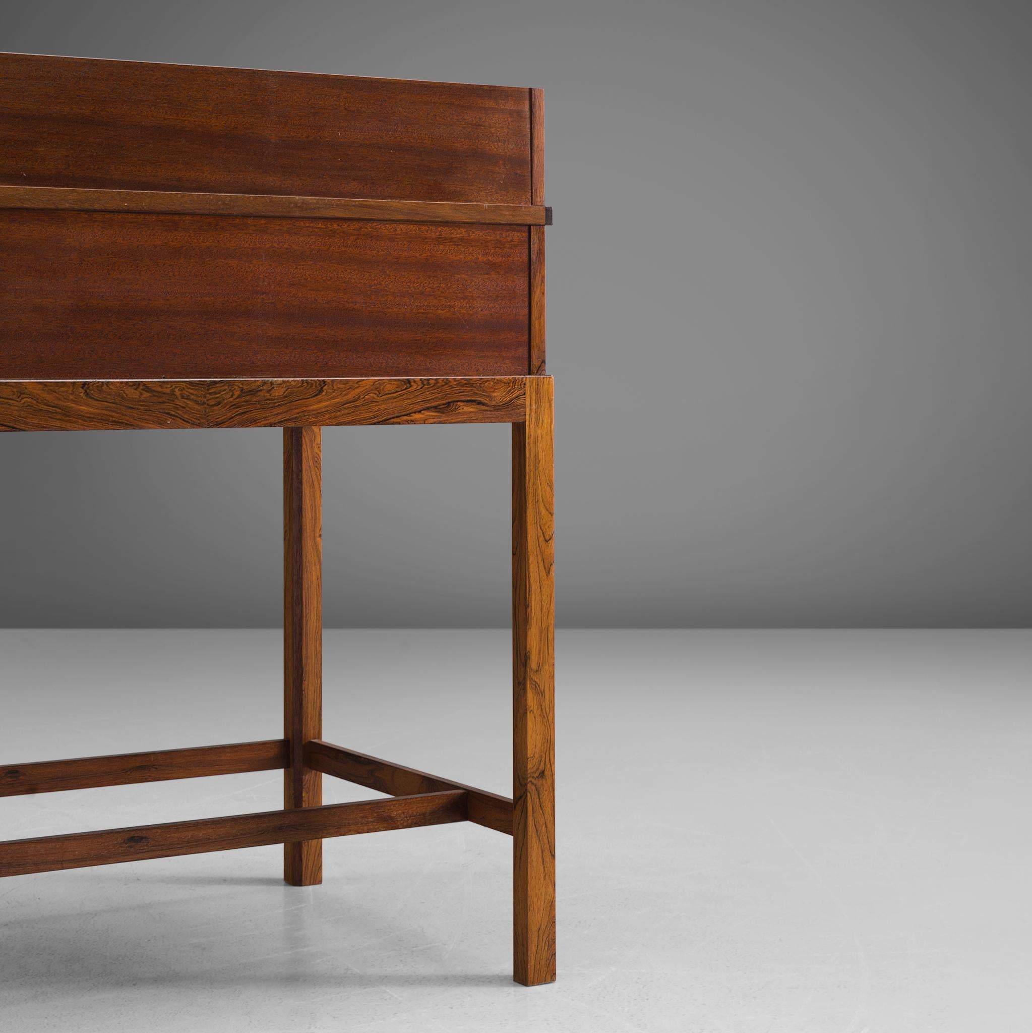 Danish Writing Desk with Olive Green Leather and Rosewood 2