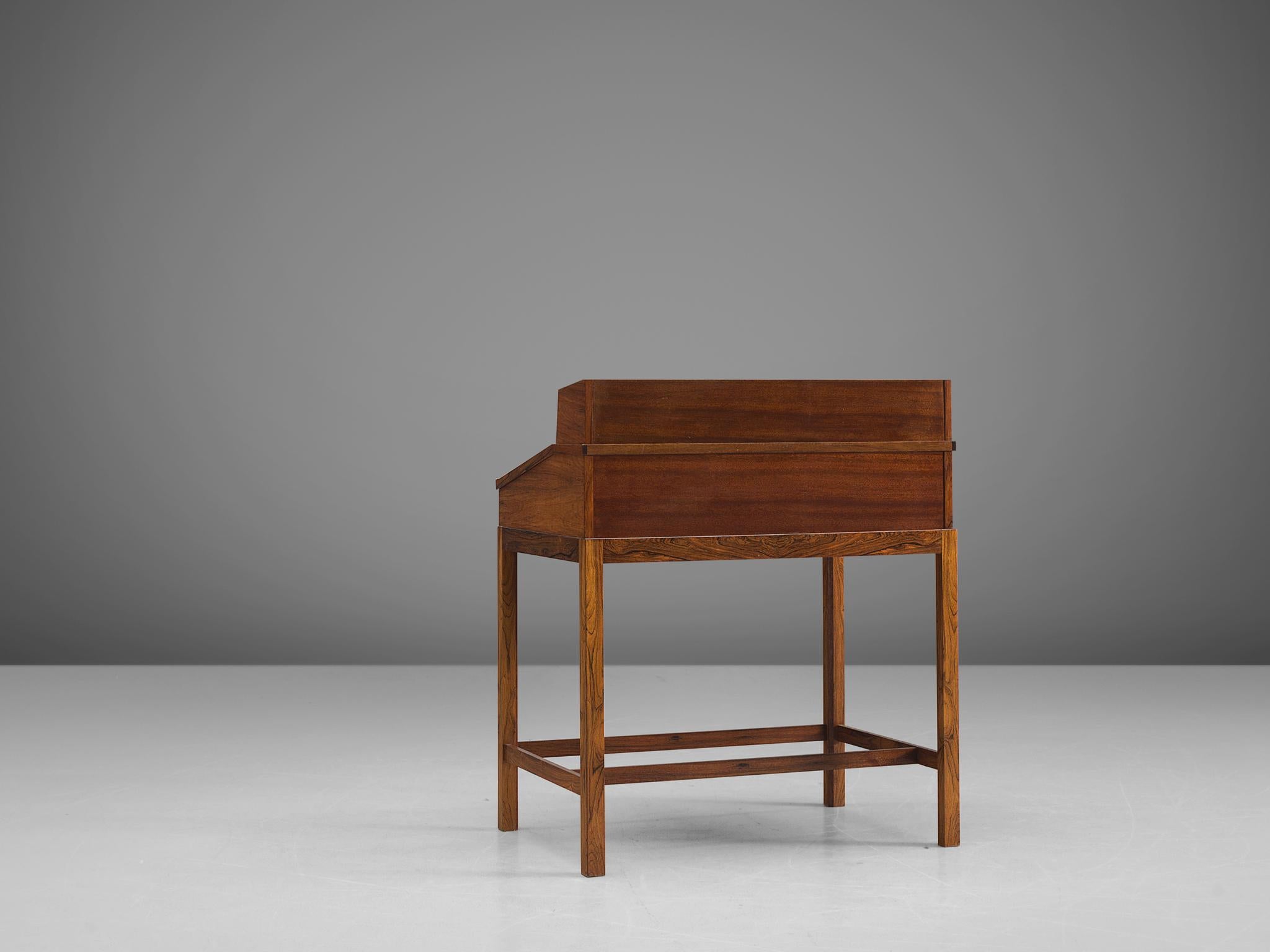 Danish Writing Desk with Olive Green Leather and Rosewood 3