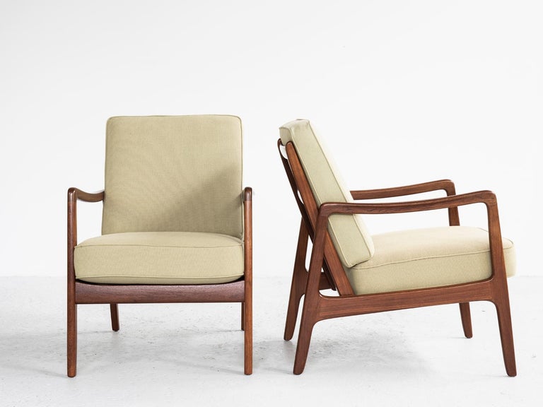 Woodwork Danish Pair of Higher Easy Chairs in Teak by Ole Wanscher for France & Søn 1960s For Sale