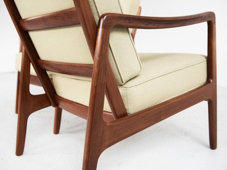 Fabric Danish Pair of Higher Easy Chairs in Teak by Ole Wanscher for France & Søn 1960s For Sale