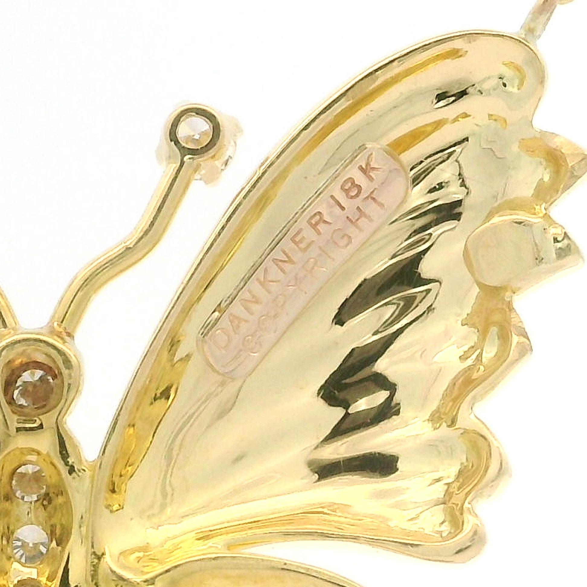 Dankner Collar Colgante Mariposa Grande Detallado Oro Amarillo 18k 0,18ct Diamantes Corte brillante en venta