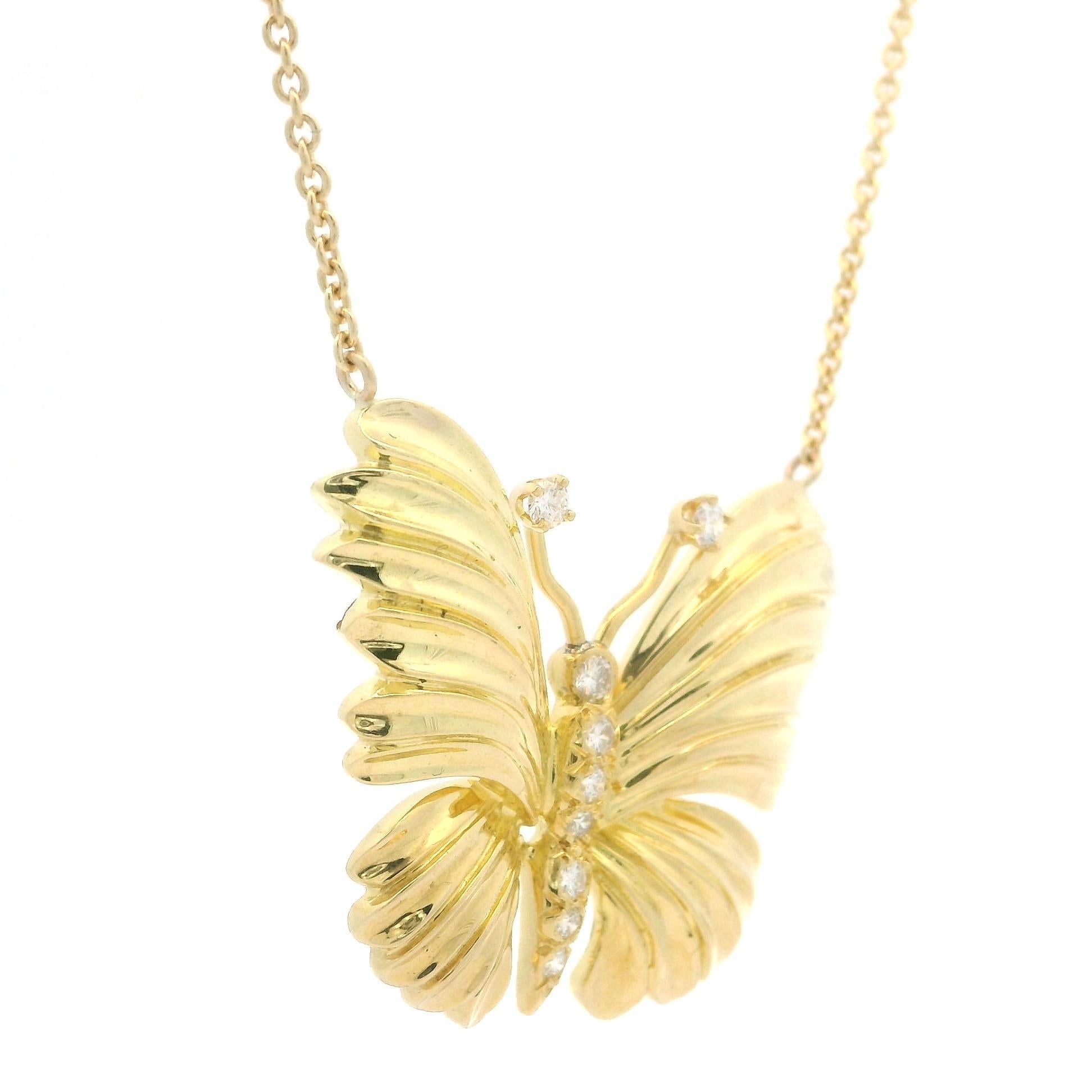 De las mujeres Dankner Collar Colgante Mariposa Grande Detallado Oro Amarillo 18k 0,18ct Diamantes en venta