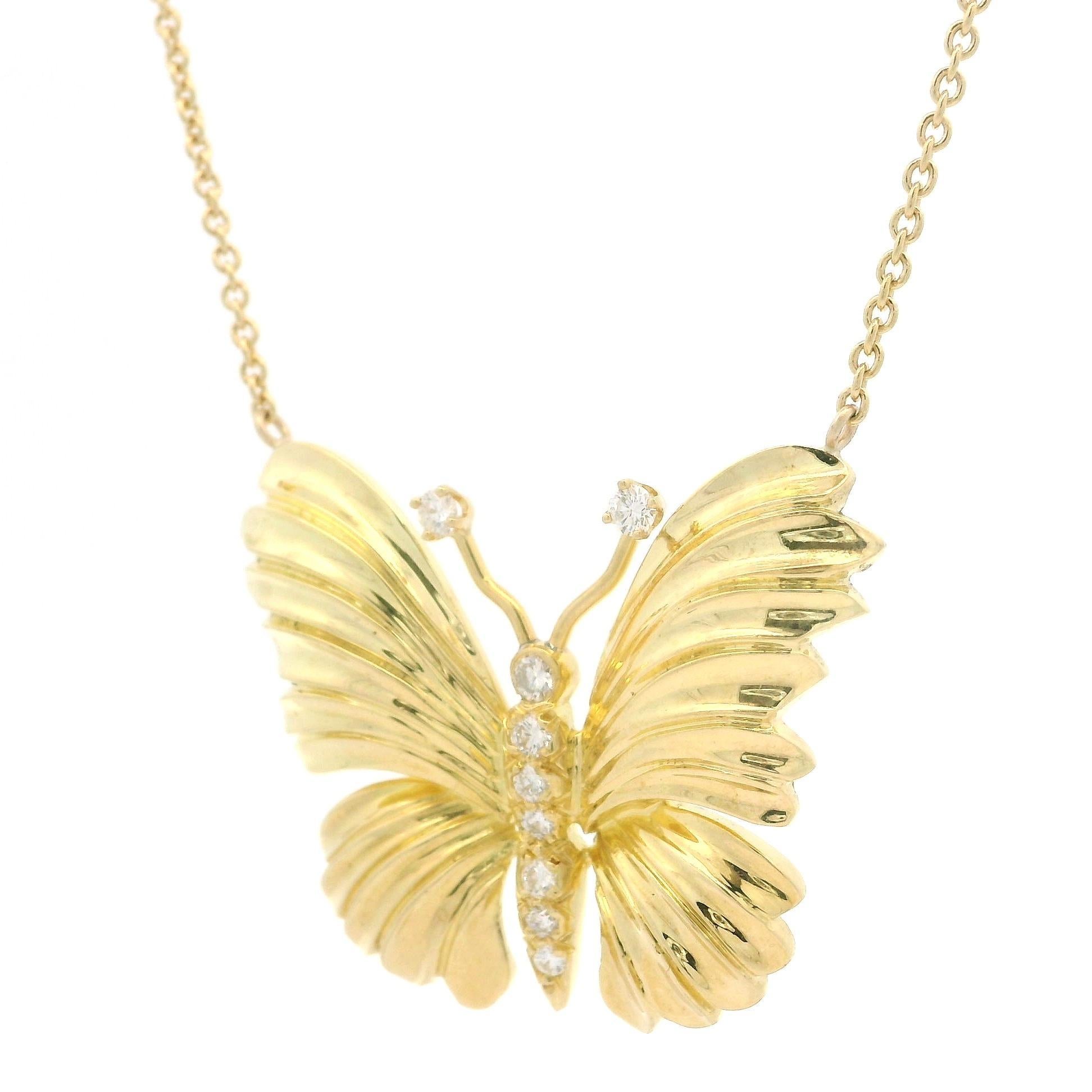 Dankner Collar Colgante Mariposa Grande Detallado Oro Amarillo 18k 0,18ct Diamantes en venta 1
