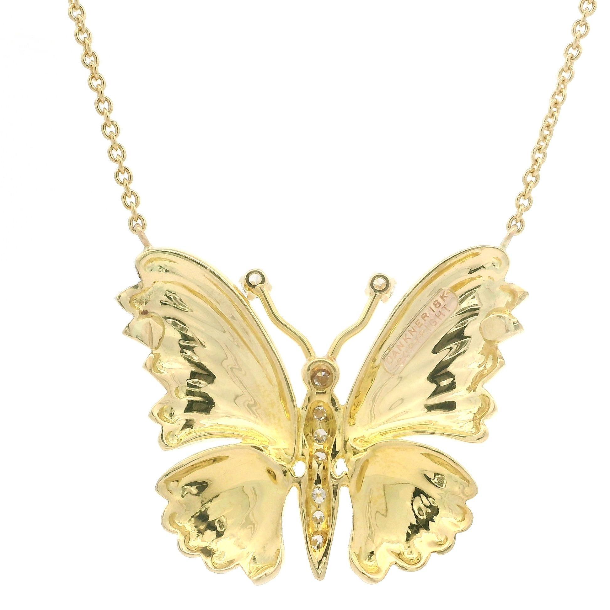 Dankner Collar Colgante Mariposa Grande Detallado Oro Amarillo 18k 0,18ct Diamantes en venta 2