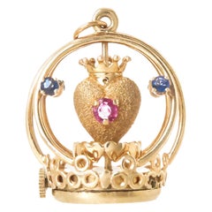 Dankner 1960s Gold and Gem Set Mechanical Sacred Heart Charm