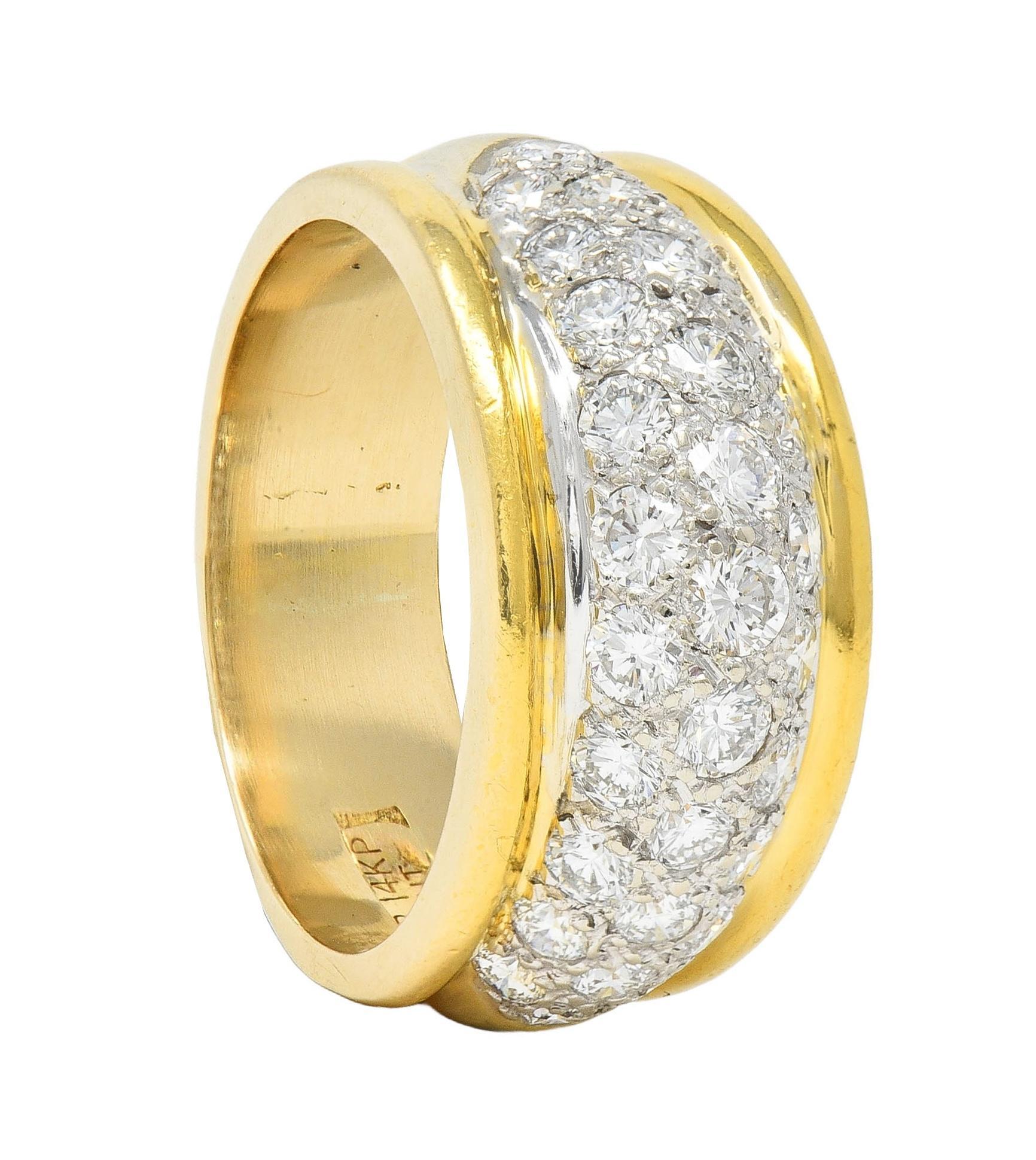 Dankner 1980's 1.16 CTW 14 Karat Two-Tone Gold Vintage Pavé Dome Band Ring For Sale 5