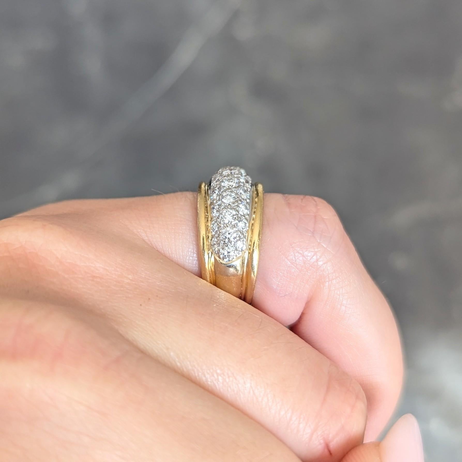 Dankner 1980's 1.16 CTW 14 Karat Two-Tone Gold Vintage Pavé Dome Band Ring For Sale 6