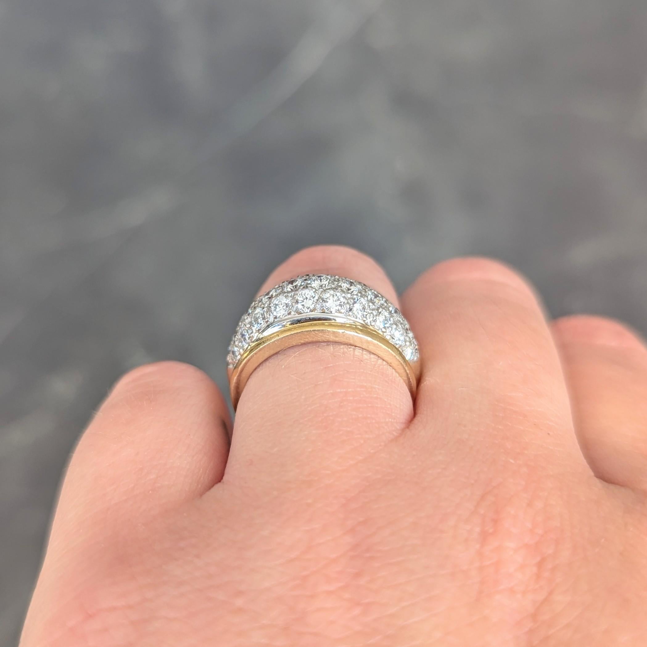 Dankner 1980's 1.16 CTW 14 Karat Two-Tone Gold Vintage Pavé Dome Band Ring For Sale 7