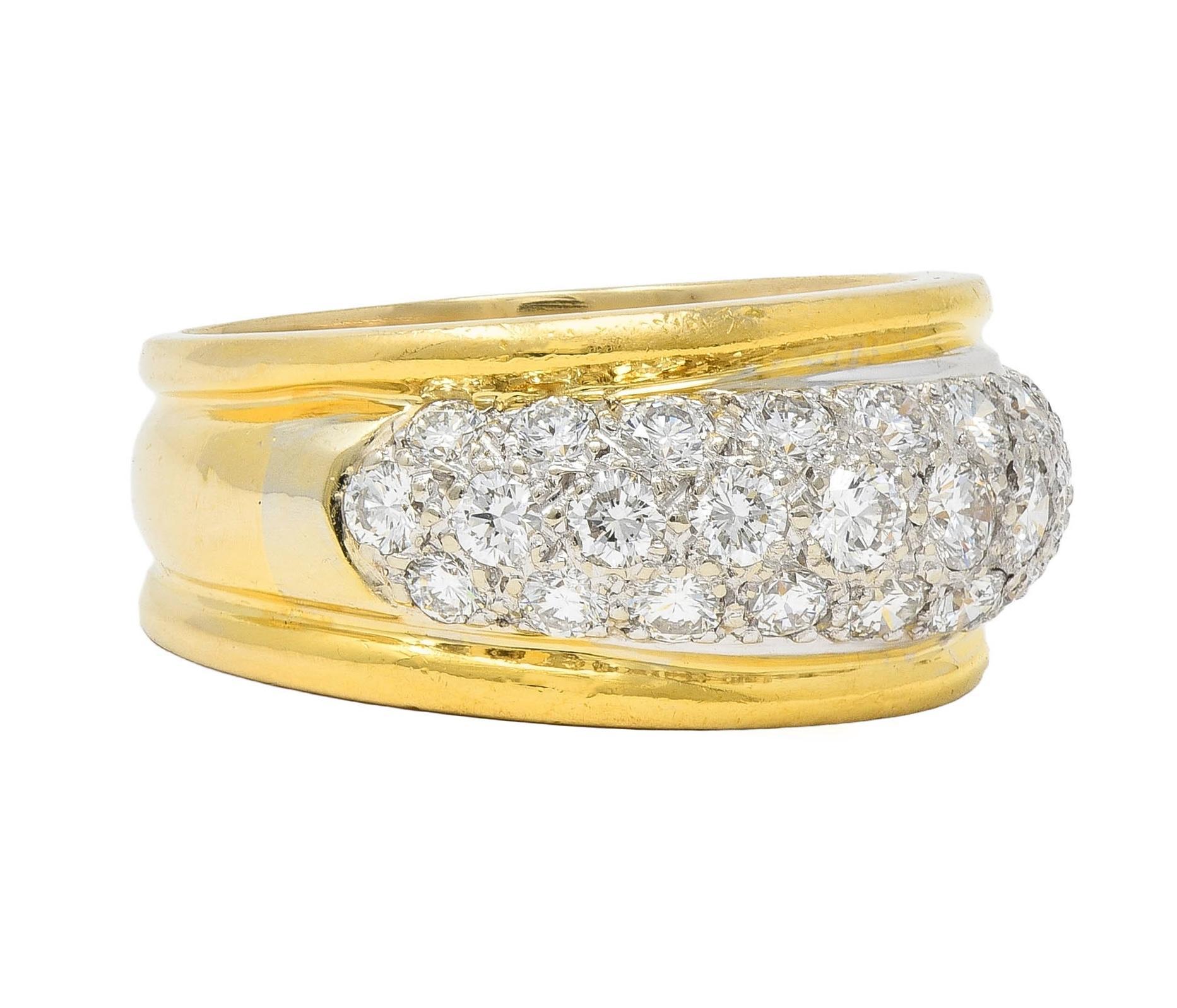 Brilliant Cut Dankner 1980's 1.16 CTW 14 Karat Two-Tone Gold Vintage Pavé Dome Band Ring For Sale