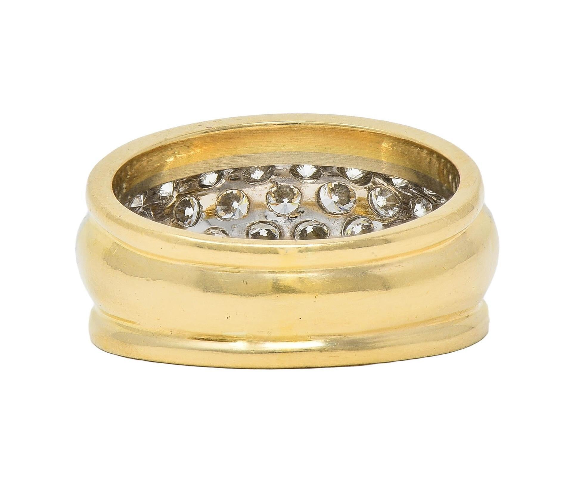 Dankner 1980's 1.16 CTW 14 Karat Two-Tone Gold Vintage Pavé Dome Band Ring In Excellent Condition For Sale In Philadelphia, PA