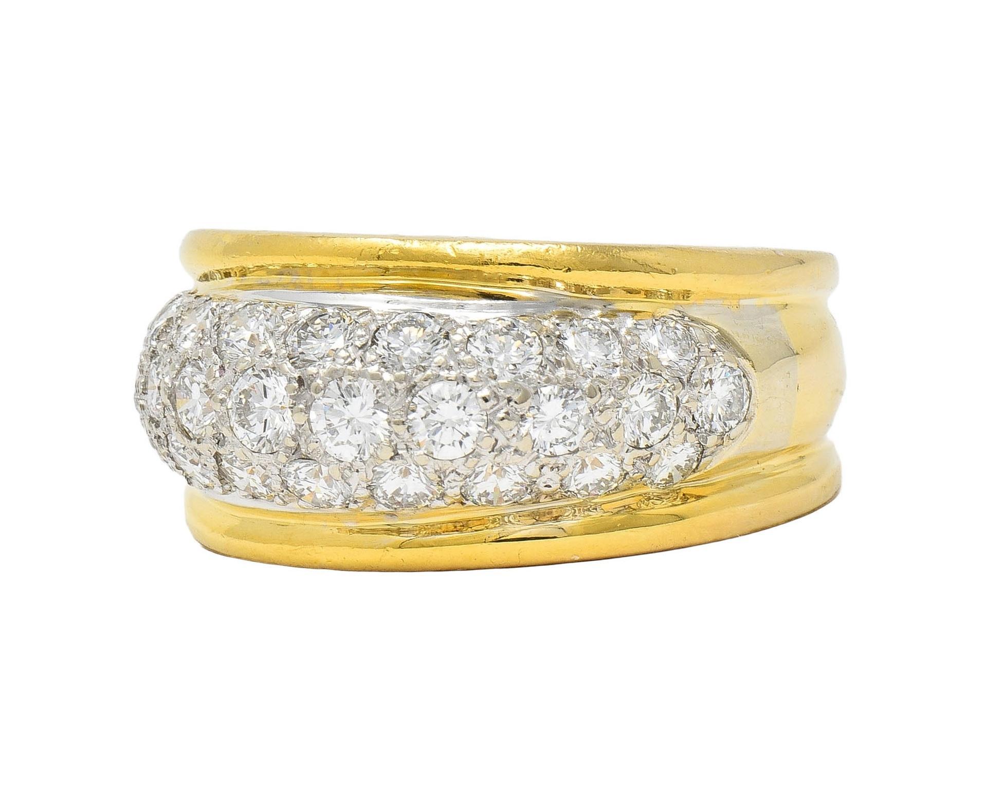 Dankner 1980's 1.16 CTW 14 Karat Two-Tone Gold Vintage Pavé Dome Band Ring For Sale 1