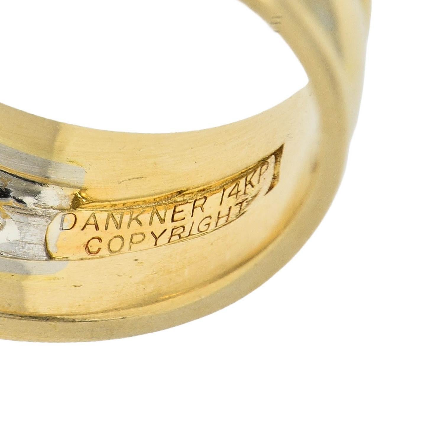 Dankner 1980's 1.16 CTW 14 Karat Two-Tone Gold Vintage Pavé Dome Band Ring For Sale 2