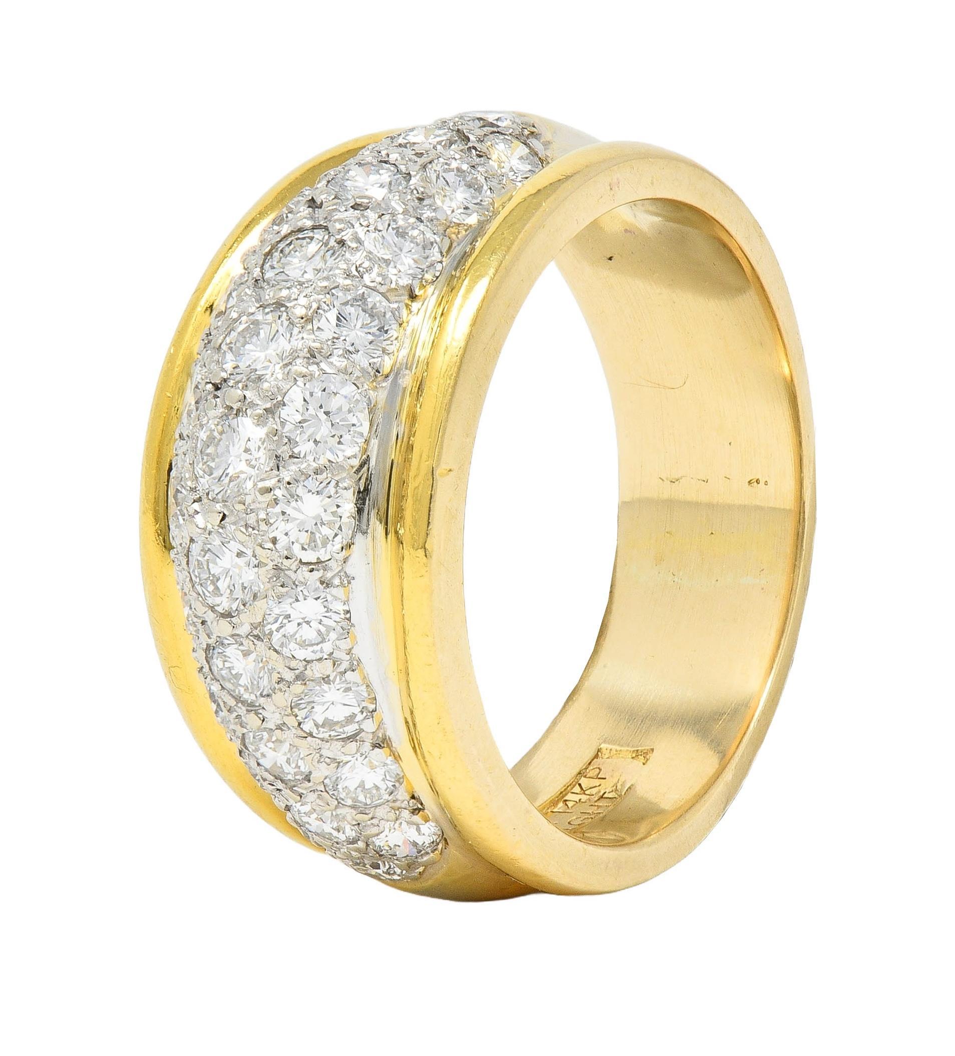 Dankner 1980's 1.16 CTW 14 Karat Two-Tone Gold Vintage Pavé Dome Band Ring For Sale 3
