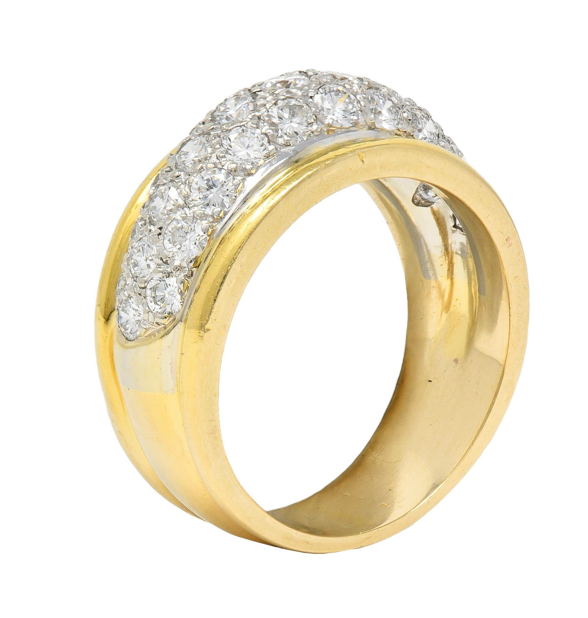 Dankner 1980's 1.16 CTW 14 Karat Two-Tone Gold Vintage Pavé Dome Band Ring For Sale 4