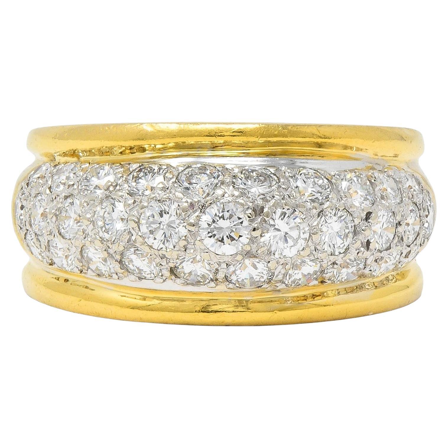 Dankner 1980's 1.16 CTW 14 Karat Two-Tone Gold Vintage Pavé Dome Band Ring