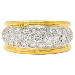 Dankner 1980's 1.16 CTW 14 Karat Two-Tone Gold Vintage Pavé Dome Band Ring