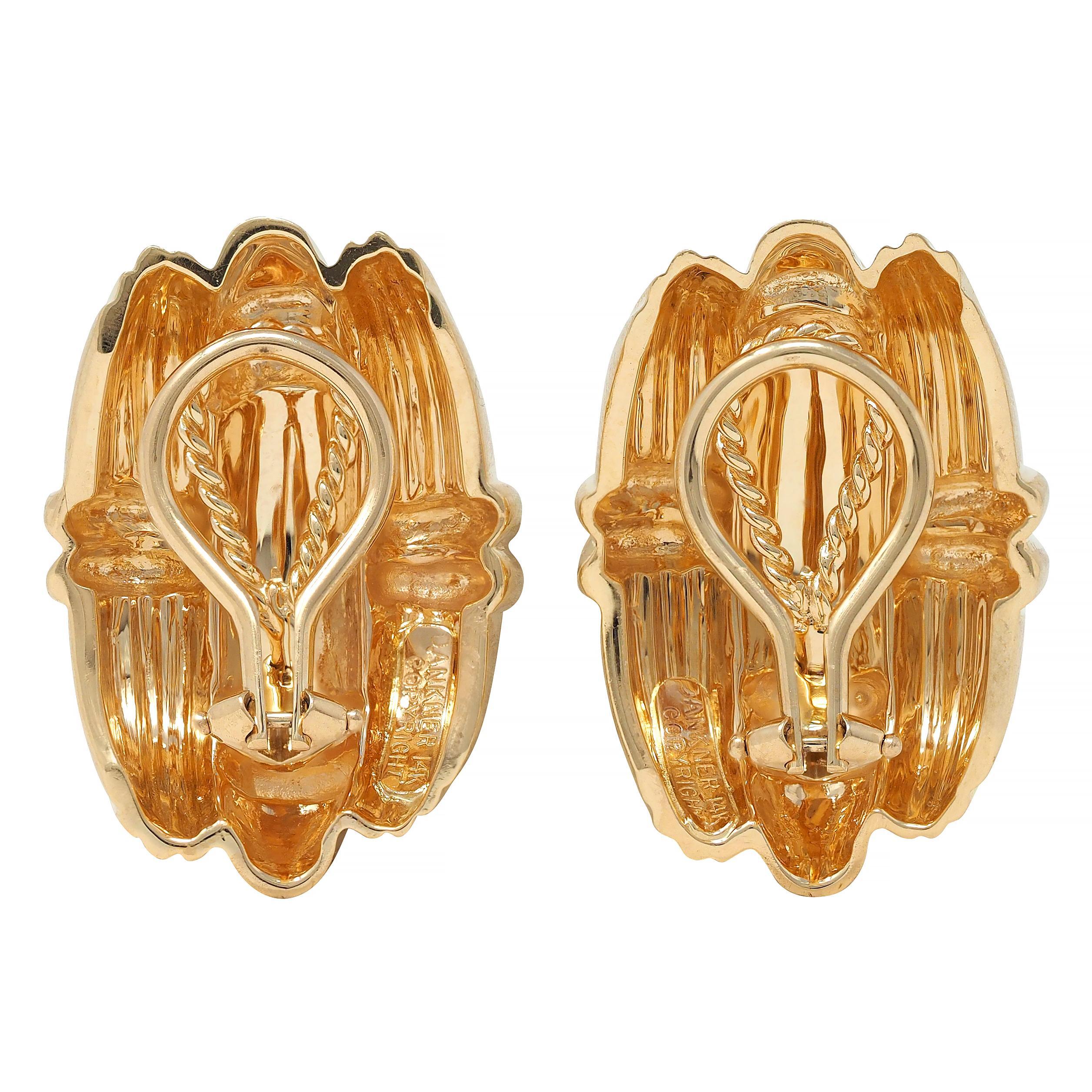 Dankner 1980er Jahre 14 Karat Gelbgold Korbgeflecht Vintage Ohrringe für Damen oder Herren im Angebot