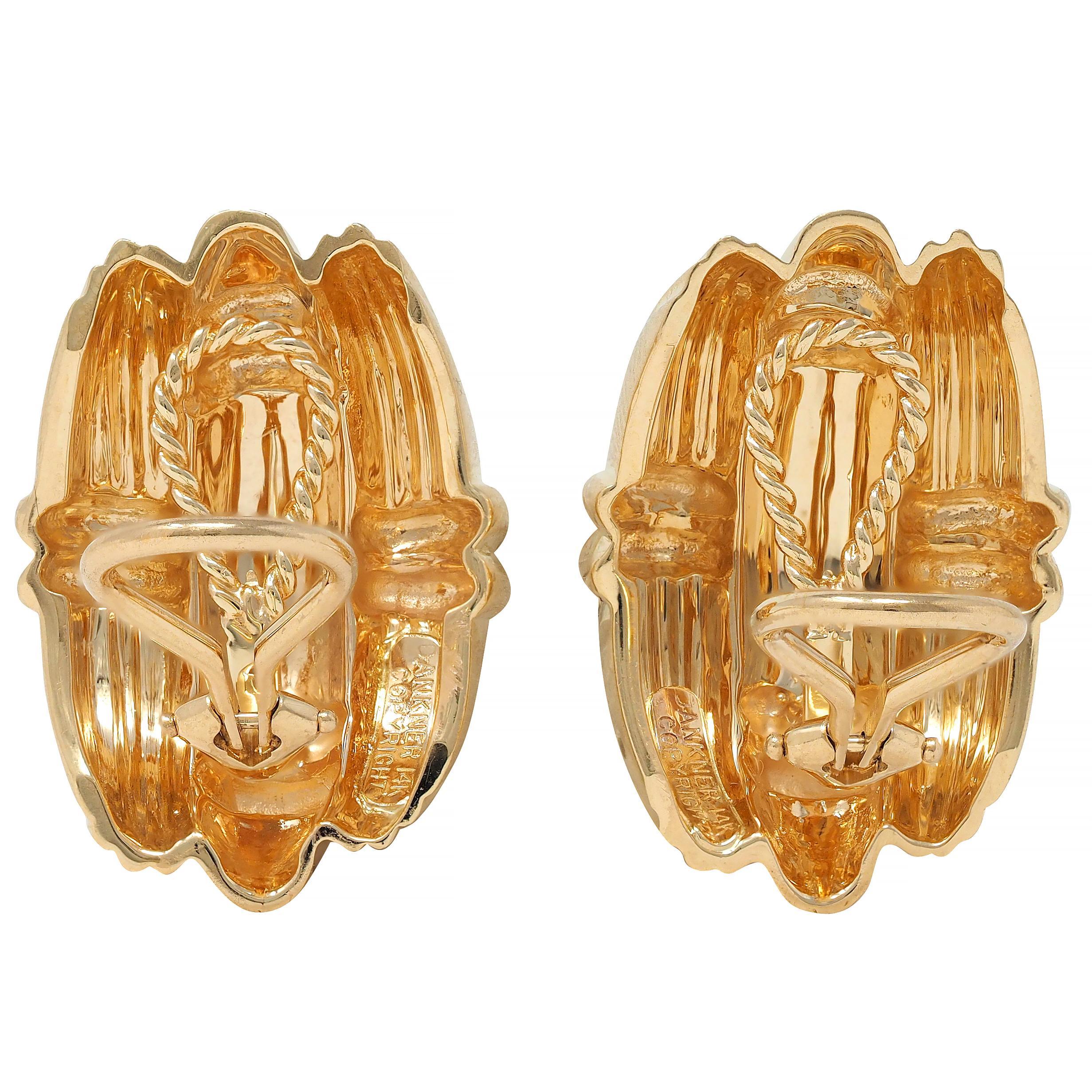 Dankner 1980er Jahre 14 Karat Gelbgold Korbgeflecht Vintage Ohrringe im Angebot 2