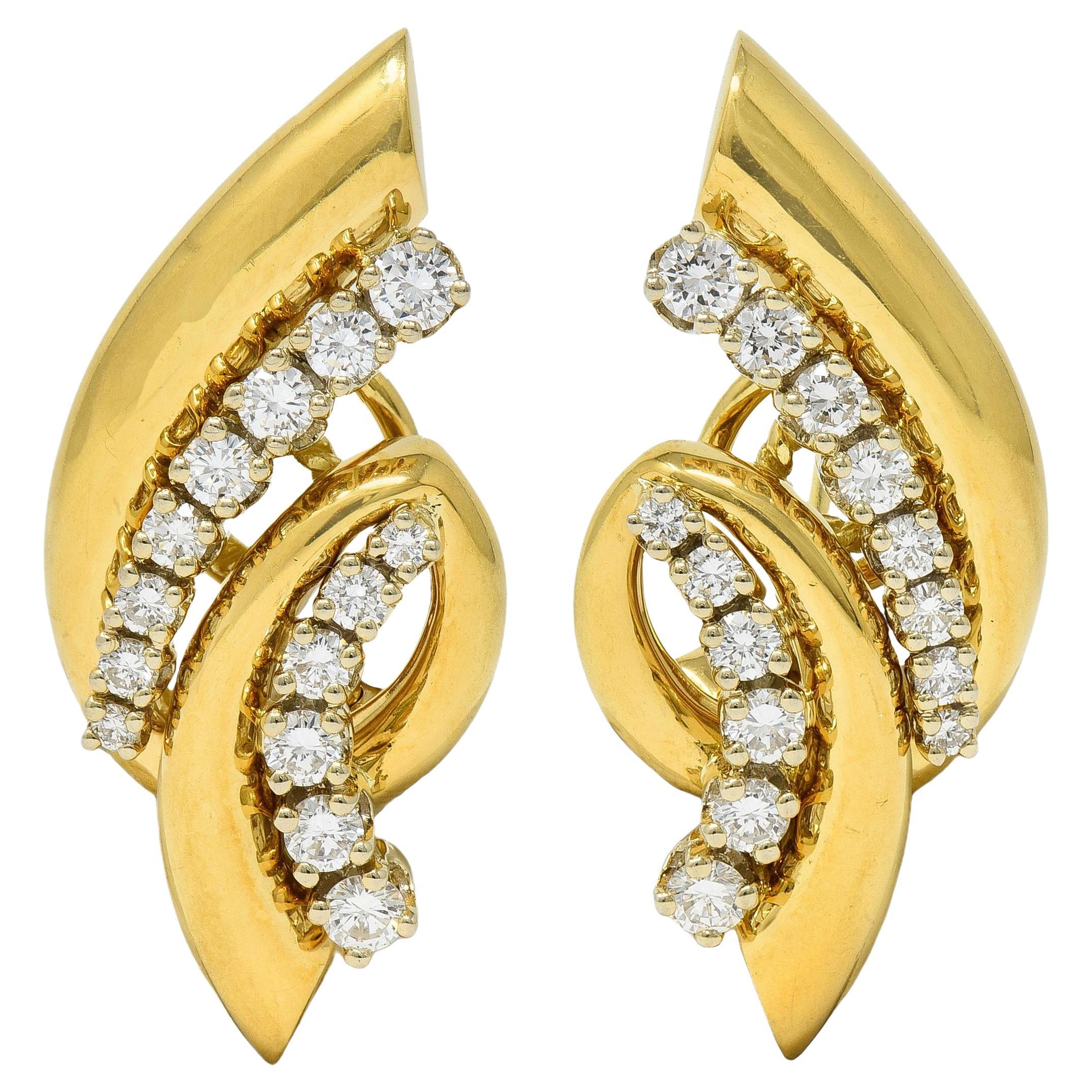 Dankner 1980's 1.50 CTW Diamond 18 Karat Yellow Gold Vintage Fanning Earrings