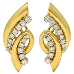 Dankner 1980's 1.50 CTW Diamond 18 Karat Yellow Gold Vintage Fanning Earrings