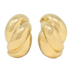 Dankner 1980's 18 Karat Yellow Gold Vintage Puffed Twist Ear-Clip Earrings