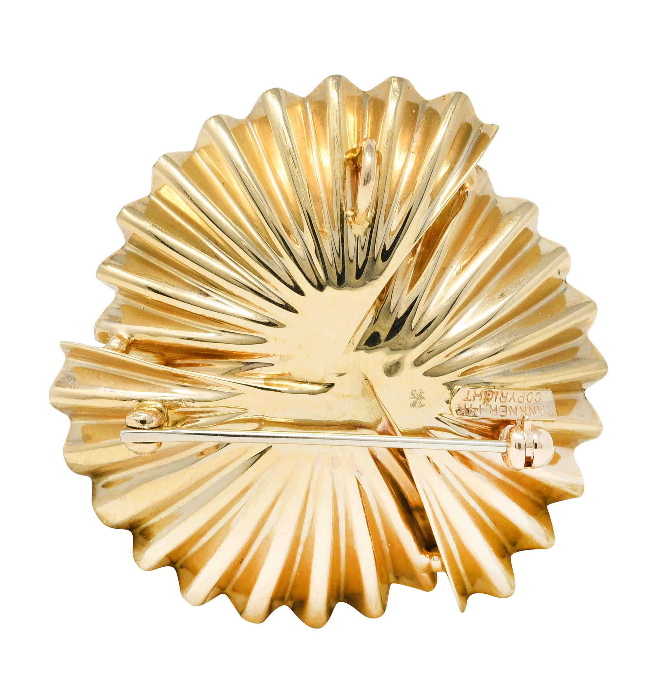 Contemporary Dankner Diamond 14 Karat Gold Radial Pendant Brooch