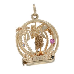 Dankner Sapphire Ruby Vintage Hula Dancer Living Charm - Oro 14k Hawaii Moves